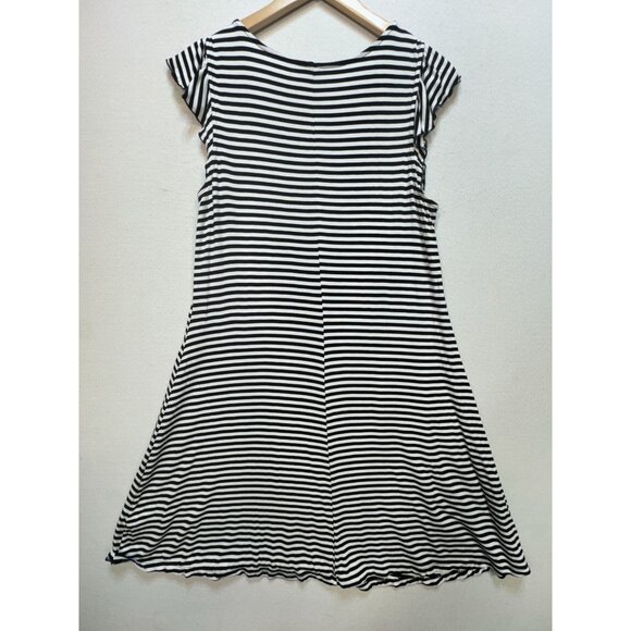 Old Navy Flutter Sleeves Swing Dress Womens Size L Black White Striped Casual - Picture 9 of 11